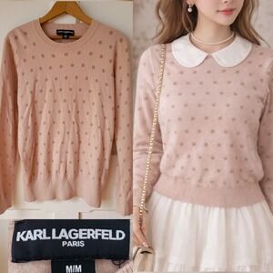 Karl Lagerfeld Paris Blush Pink Polka Dot Crewneck Sweater Size M